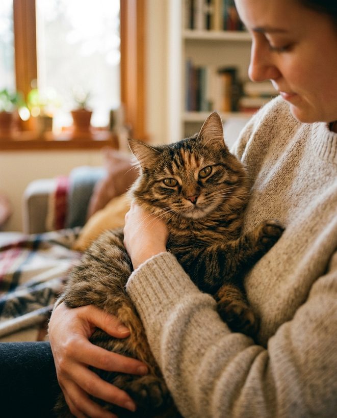 Кот на руках у хозяйки